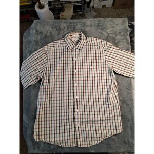 Ecko Unltd Mens Large Plaid Button Down Shirt Short Sleeve Cotton Green Orange